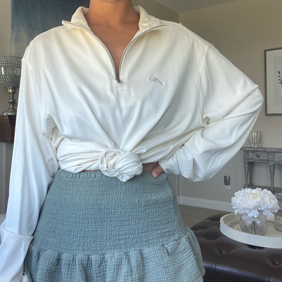 CLASSIC CREAM ZIP UP MOCK NECK SWEATER - Picture 7 of 14